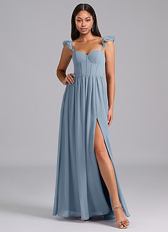 Azazie Denisse Bridesmaid Dresses Dusty Blue A-Line Ruched Chiffon Dress image5