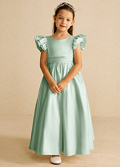 Azazie Piglette Flower Girl Dresses Agave A-Line Bow Matte Satin Dress image4
