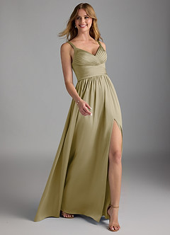 Azazie Chanel Bridesmaid Dresses Moss Green A-Line Pleated Stretch Satin Dress image6