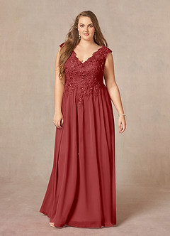 Azazie Amethyst Mother of the Bride Dresses Rust A-Line V-Neck Sequins Chiffon Dress image13