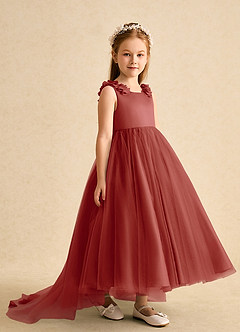 Azazie Lorita Flower Girl Dresses Terracotta A-Line Beaded Tulle Dress image4