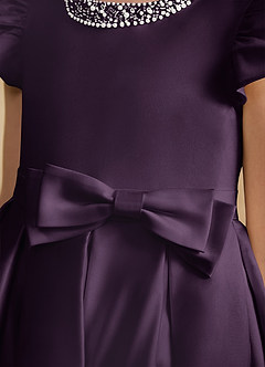 Azazie Pearl Flower Girl Dresses Plum Ball-Gown Pleated Matte Satin Dress image7