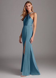 Azazie Elana Final Sale Bermuda Mermaid Side Slit Stretch Satin Dress image3