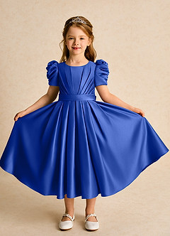 Azazie Miriam Abiti da Ragazza di Fiori Abito Principessa in Raso Opaco Plissettato Blu Reale image5