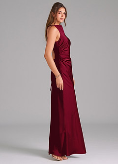 Azazie Evadne Bridesmaid Dresses Burgundy A-Line Pleated Stretch Satin Dress image4