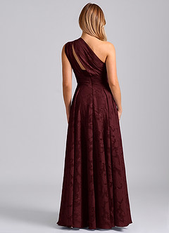 Azazie Charlize Bridesmaid Dresses Cabernet A-Line One Shoulder Floral Burnout Dress image2