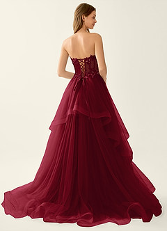 Anais Merlot Corset Lace Up Back Lace Ruffled Prom Dress image2