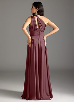 Azazie Charlize Bridesmaid Dresses Sangria A-Line One Shoulder Stretch Satin Dress image6