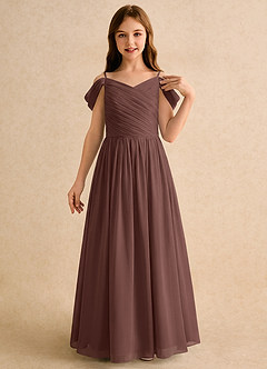 Azazie Chelo Girls Formal Abiti da Ragazza di Fiori Abito A-Line in Chiffon Plissettato Espresso image5