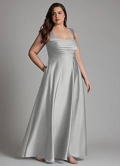 Azazie Azaria Vestidos de madrinha de casamento Vestido Prata de Cetim elástico de Linha A com Corpete image11
