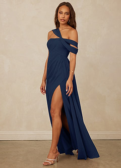 Christian Siriano Bridal for Azazie 1014 Bridesmaid Dresses Dark Navy A-Line Off the Shoulder Chiffon Dress image8