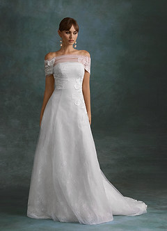 Azazie Berkely Trouwjurken Jurk van Tule met A-Lijn Off-shoulder Diamant Wit image3