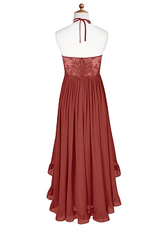 Azazie Sarafina Junior Robe Trapèze en Mousseline de soie Dentelle Terracotta image7