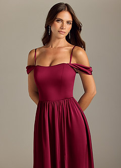 Azazie Calianna Bridesmaid Dresses Burgundy A-Line Off the Shoulder Stretch Satin Convertible Dress image3