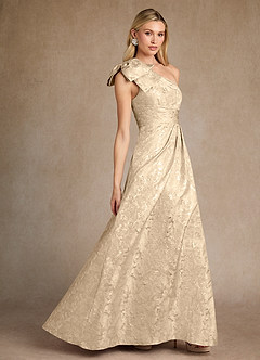 Azazie Easton vestidos de madre de la novia Vestido de Champán de Jacquard de Corte en A con Hombro unilateral image4