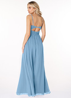 Azazie Yanelie Bridesmaid Dresses Steel Blue A-Line Scoop Pleated Chiffon Dress image4