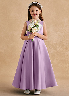 Azazie Honey Bear Flower Girl Dresses Wisteria A-Line Pleated Matte Satin Dress image3