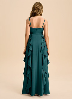 Azazie Peyton Junior Robe Trapèze en Satin extensible Plissée Vert Pin image3