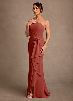 Azazie Floy Mother of the Bride Dresses Terracotta Sheath One Shoulder Chiffon Dress image2