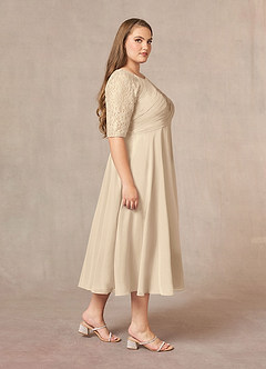 Azazie Dorothea 신부의 어머니 드레스 A라인 레이스 쉬폰 티 길이 드레스 image7