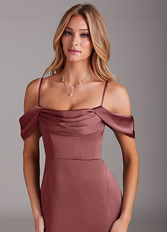 Azazie Saige Suknie dla druhen Syrena Zza ramienia Satyna elastyczna Długość kostki Sukienka image2