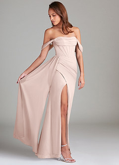 Azazie Amyra Bridesmaid Dresses Rose Petal Sheath Off the Shoulder Chiffon Convertible Dress image2