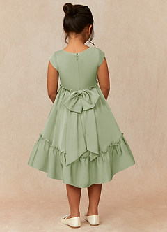 Azazie Lee 플라워 걸 드레스 A라인 절하다 스트레치 새틴 비대칭 드레스 image2