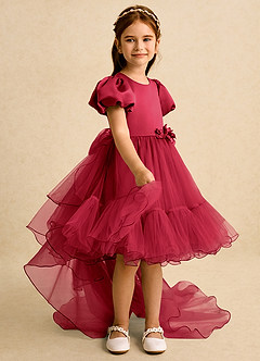 Azazie Cocoa vestidos de niña de las flores Vestido de Escarlata de Tul de Princesa con Plisado image8