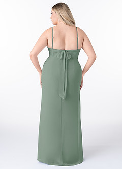 Azazie Mai Bridesmaid Dresses Silver Sage Sheath Pleated Chiffon Dress image8