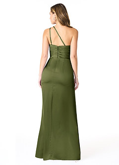 Azazie Eren Bridesmaid Dresses Olive Mermaid One Shoulder Stretch Satin Dress image2