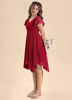 Azazie Janeaurelia Junior A-Linie Plissee Chiffon Kleid Scharlachrot image5
