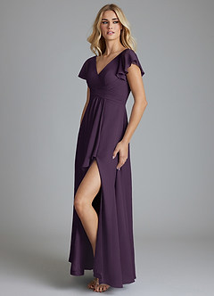 Azazie Omari Vestidos de damas de honor Vestido de Ciruela de Gasa de Corte en A image4