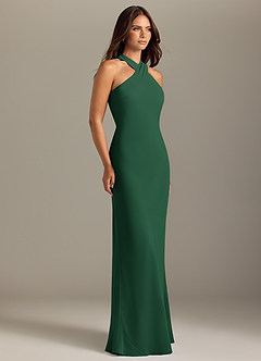 Azazie Doretta Vestidos de damas de honor Vestido de Verde Oscuro de Gasa de Corte Sirena con Plisado image3