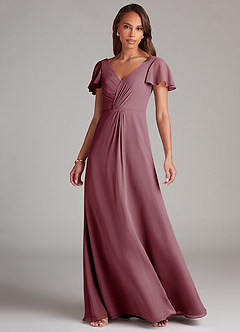 Azazie Soren Bridesmaid Dresses Vintage Mauve A-Line Ruched Chiffon Dress image3