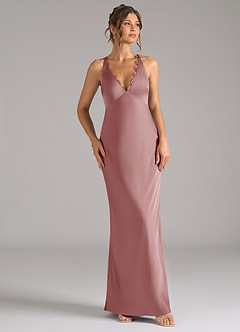 Azazie Tianna Bridesmaid Dresses Dusty Rose A-Line Stretch Satin Dress image6