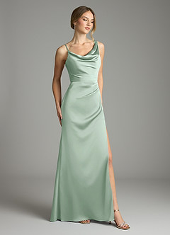 Azazie Samara Robes de demoiselle d'honneur Robe Sirène en Satin extensible Plissée Agave image4