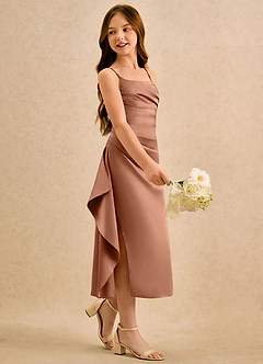 Azazie Canna Girls Formal Sukienki dla dziewczynek sypiących kwiaty Linia A Pofałdowany Satyna elastyczna Długość herbaty Sukienka image1