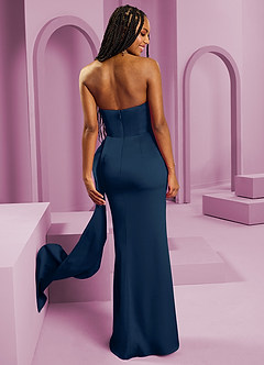 Barbie ♥ Azazie Jurken voor bruidsmeisjes Converteerbaar Jurk van Stretch Satijn met Kolom Strapless Donkere Marine image2