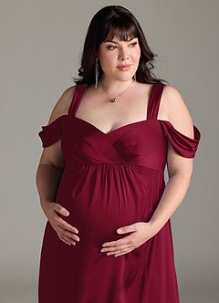 Azazie Rhea vestidos de dama de honor de maternidad Vestido de Corte En A Off The Shoulder Plisado Hasta el suelo Satén Elástico image12