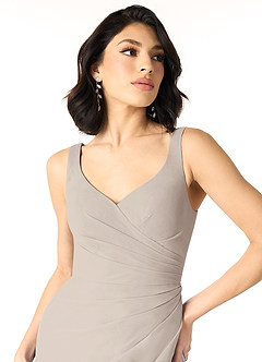 Azazie Renessa Final Sale Frost A-Line Lace Chiffon Dress image3