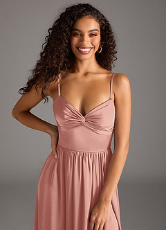 Azazie Zeya Bridesmaid Dresses Rosette A-Line Pleated Stretch Satin Dress image3