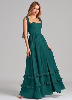 Azazie Anastacia Bridesmaid Dresses Peacock A-Line Sweetheart Neckline Chiffon Dress image4