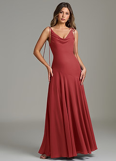 Azazie Dawn Bridesmaid Dresses Rust Mermaid Pleated Chiffon Dress image4