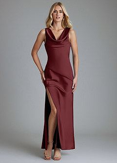 Azazie Adelyn Vente finale Robe Sirène en Satin extensible Plissée Dusty Blue image1