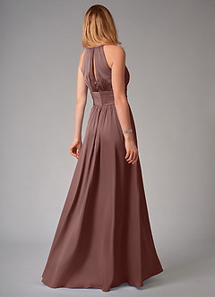 Azazie Bonnie Bridesmaid Dresses Espresso A-Line Pleated Stretch Satin Dress image2