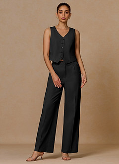 front Margaret Black Cotton Linen Blend 3-Piece Suit