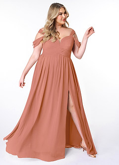 Azazie Lianne Brautjungfernkleider A-Linie Schulterfrei Chiffon Kleid Mai Tai image19