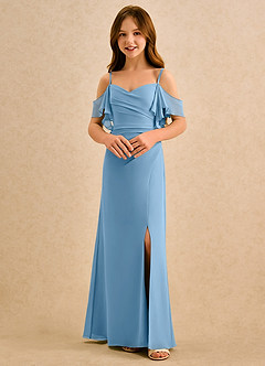 Azazie Pippy Girls Formal vestidos de niña de las flores Vestido de Azul Acero de Gasa de Corte en A con Escote de Corazón image4