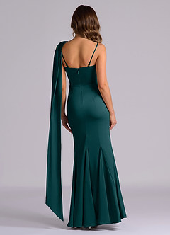 Azazie Inara Bridesmaid Dresses Pine Mermaid Pleated Stretch Satin Dress image2