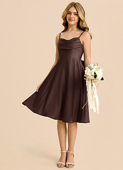 Azazie Bear Junior Robe Trapèze en Satin extensible Encolure en Forme de Cœur Ganache image4